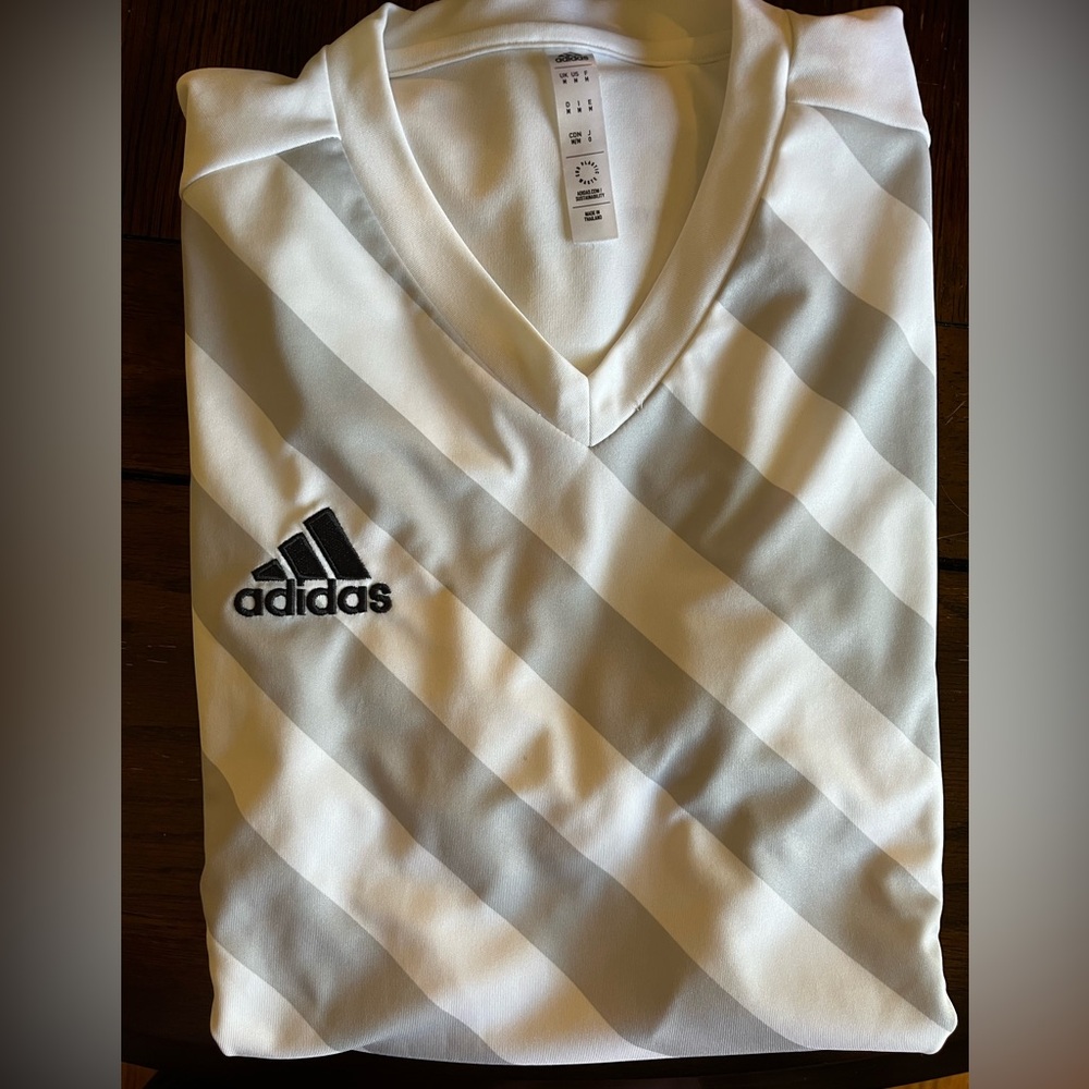 Adidas Gray and White V-Neck Jersey Tee